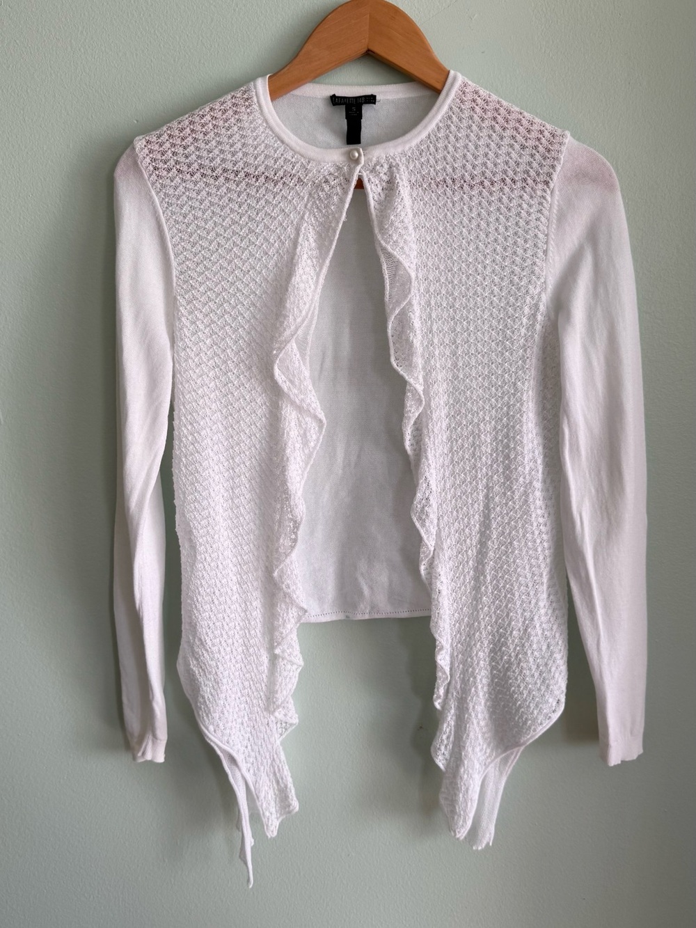 Lafayette 148 New York White Ruffle-Front Open Cardigan